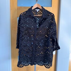 Topshop Black Eyelet Detail Top